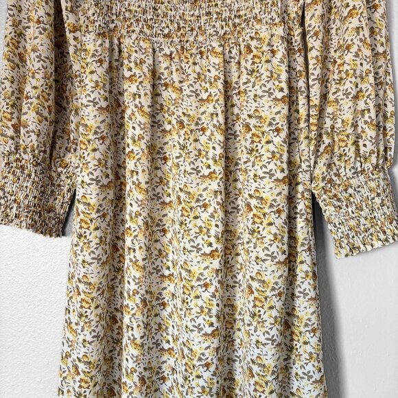 Promesa Floral Butter Yellow Smocked Midi Dress Womens Small Boho Cottagecore - Picture 3 of 16